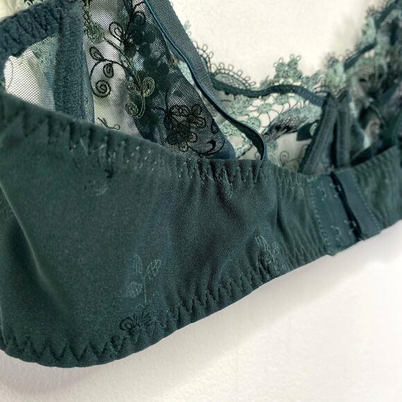 Simone Perle Wish Sheer Demi Bra Sz 36C Kolsai Green Embroidered Floral Jaquard - Picture 6 of 11